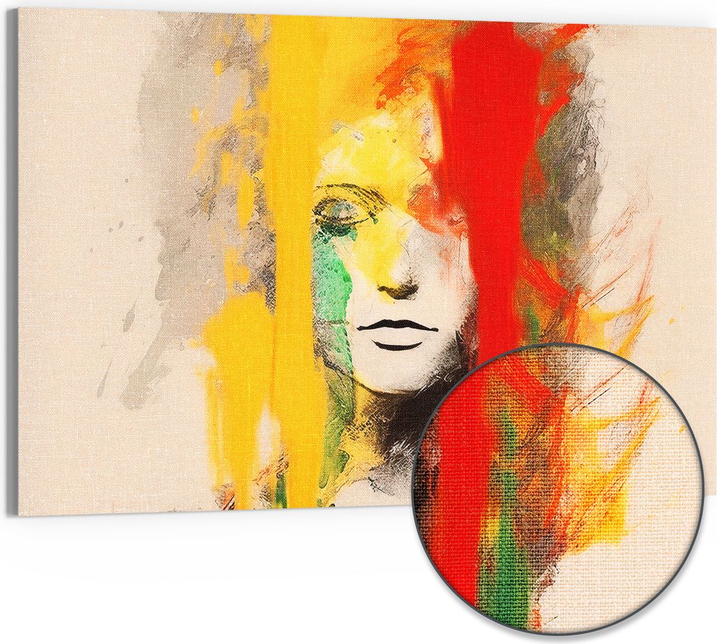DEQORI Hybrid Leinwand Bild 90x60 cm 'Farben des Gesichts ' Wandbild Glas flach modern
