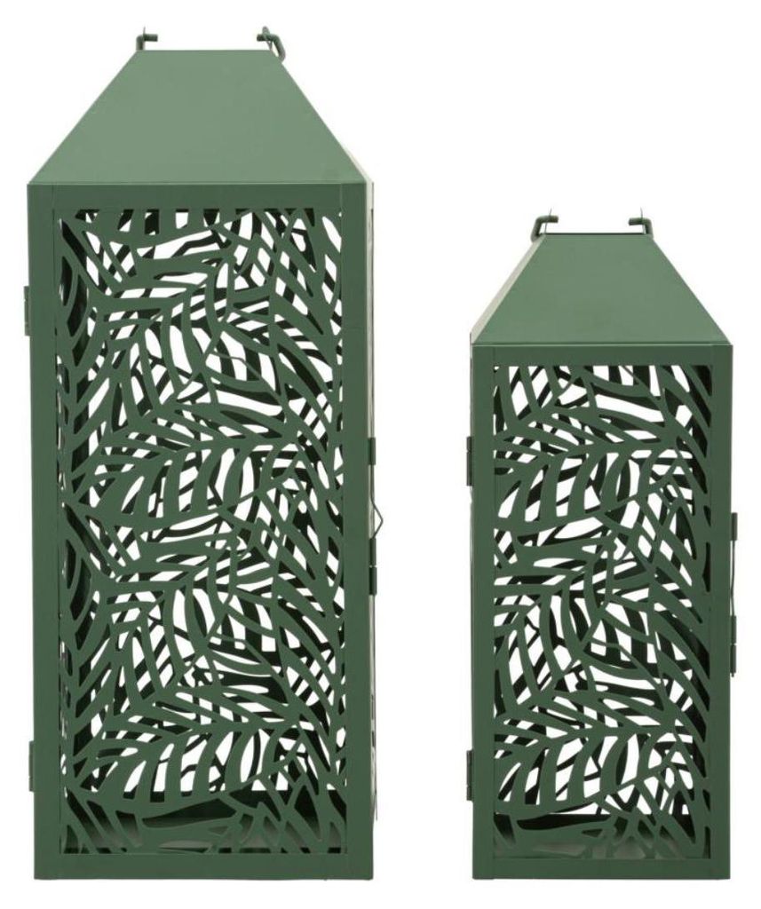 2er Set Laterne Carving 17,8 x 44 x 17,8 cm Metall Grün