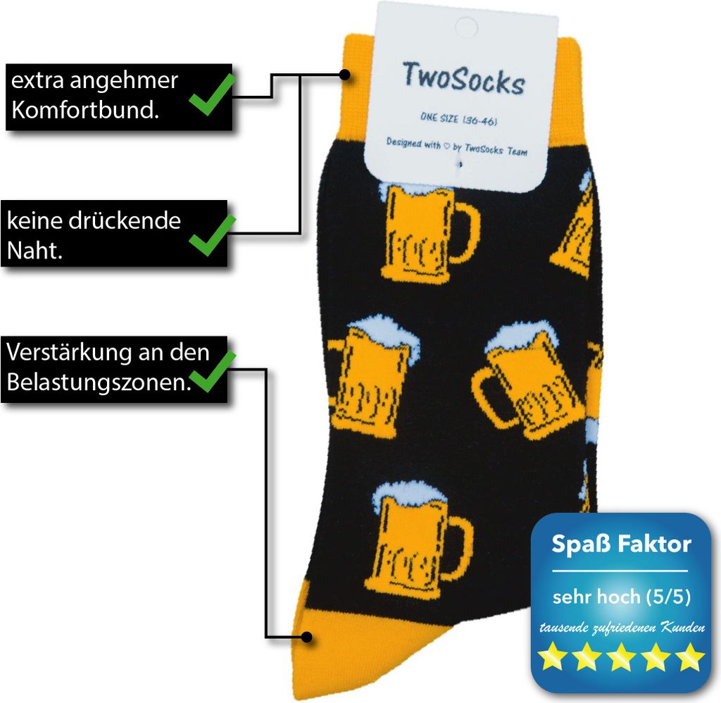 TwoSocks lustige Socken - Bier Socken schwarz, Motivsocken Produktbild 5