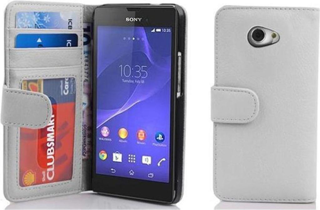 Cadorabo Hülle für Sony Xperia M2 / M2 AQUA in Weiß Backcover Handy Schutz Hülle Book Case Booklet Kartenfächer