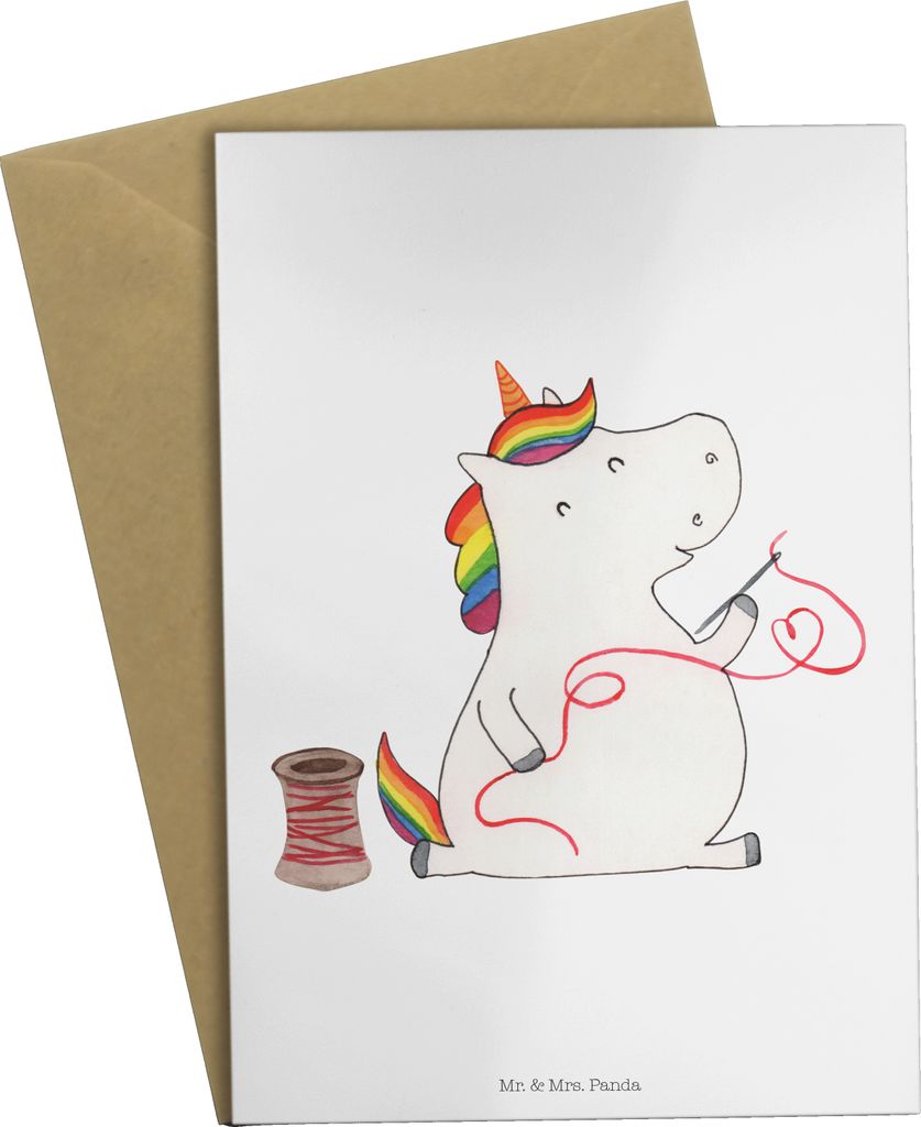 Mr. & Mrs. Panda babykarte Einhorn Näherin - Weiß - Geschenk, weihnachtskarten, Freundin, Unicorn, Häkeln, osterkarten, Basteln, einladungskarte...