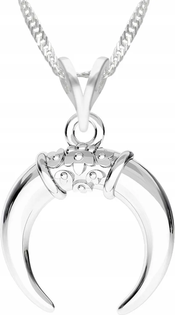 Collana in argento con corno di luna, mezzaluna notturna con corna, ARGENTO 925