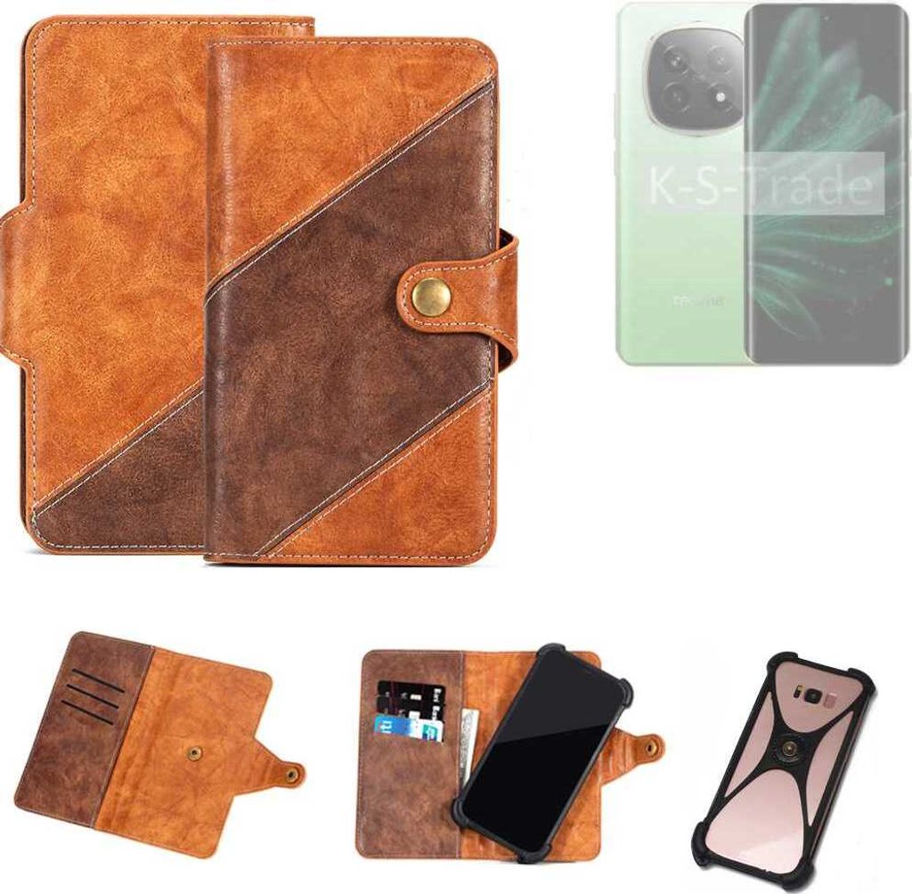 K-S-Trade Handyhülle Schutzhülle Bookstyle Case Wallet-Case kompatibel mit Realme P2 Pro 5G Cover Klapphülle Kantenschutz Smartphone dunkelbraun