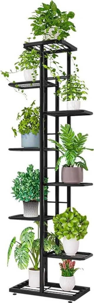 Support à plantes intérieur et extérieur en métal gris à 8 compartiments