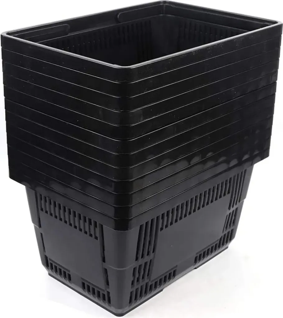 Panier de courses empilable noir, bac de transport plastique résistant