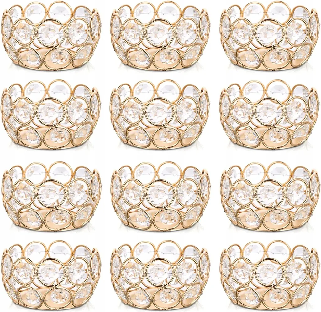 Lot de 12 bougeoirs en cristal et métal doré pour décoration de table