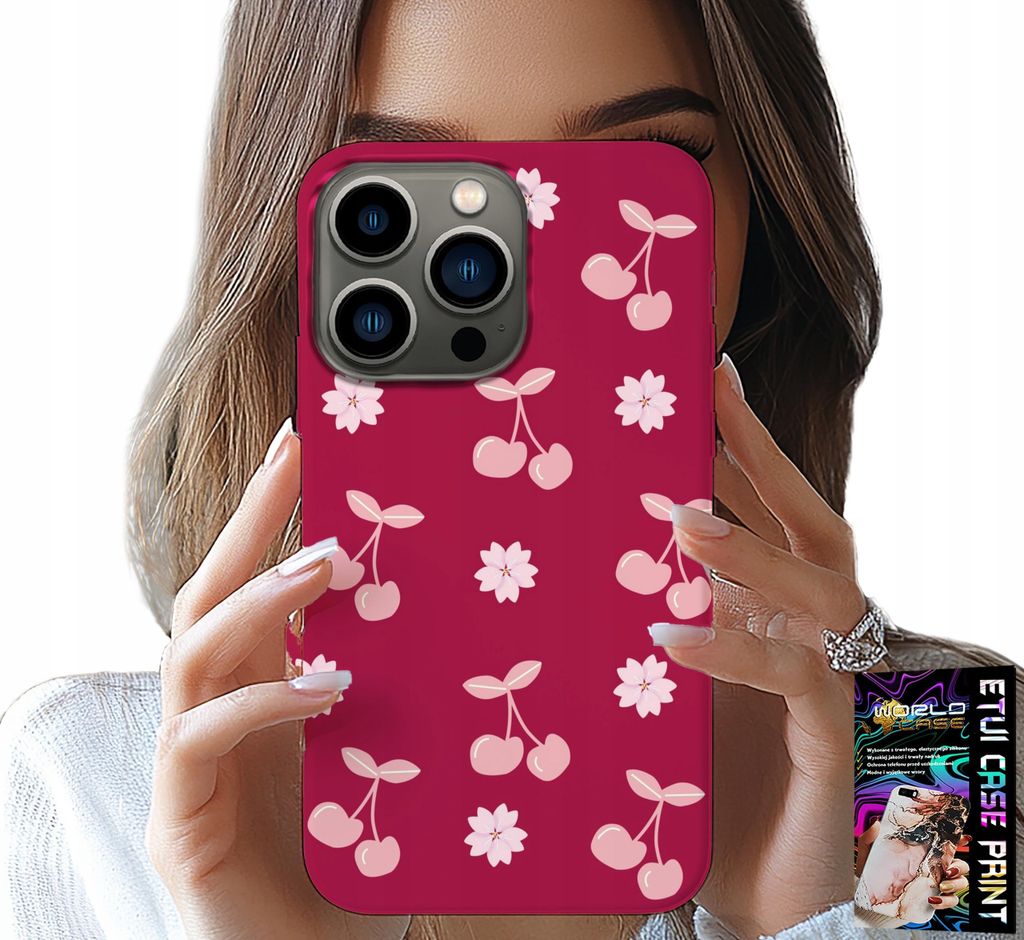 Hülle Für Iphone 15 Pro - Kirschen Auf Burgunderrotem Hintergrund + Folie