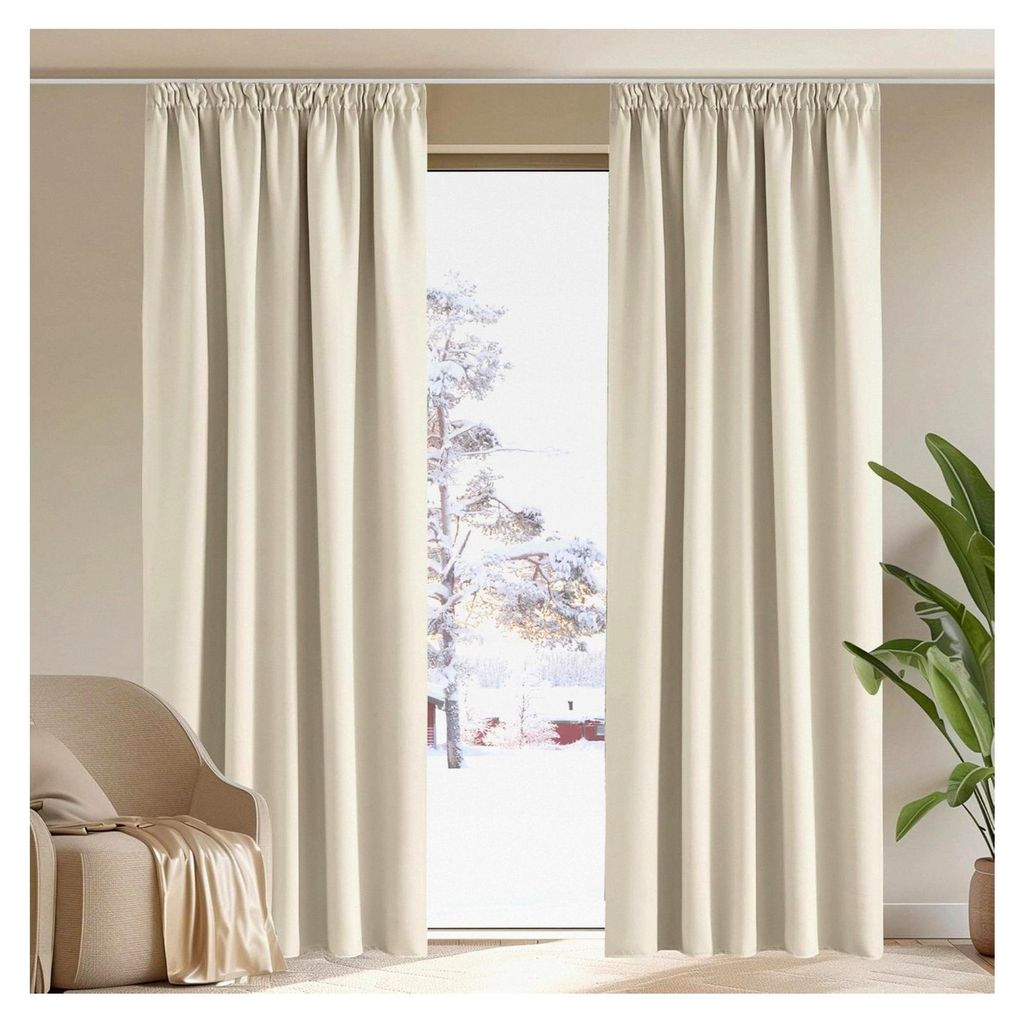 Extra breite Vorhänge für das Wohnzimmer, 2er Set H 228 x B 228 cm, hellbeige, Verdunkelungsvorhang für Schienensystem, Thermo Gardinen, Kältes...