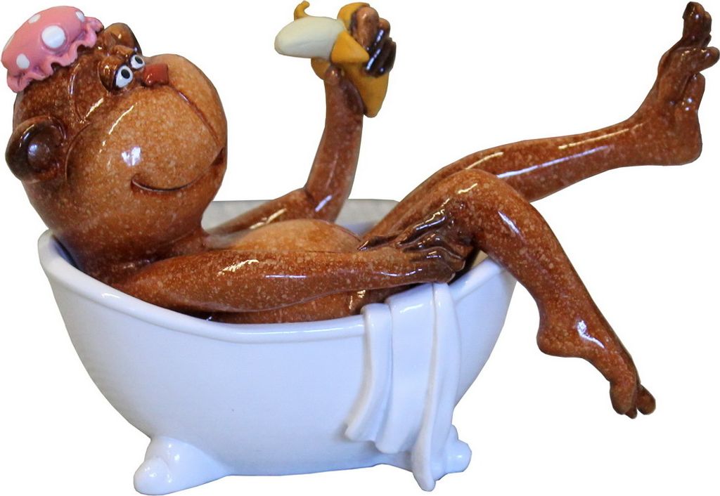 Affe in Badewanne Deko Afrika Tier Figur Skulptur Schimpanse Gorilla Pavian