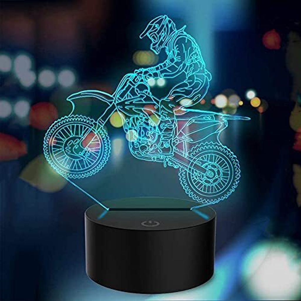 3D Illusion Lamp Motorrad LED -Nachtlicht, 16 Farben Fernbedienung USB -Schreibtischlampen, Schlafzimmerdekoration, Tisch Kinder, Weihnachten, Geburts