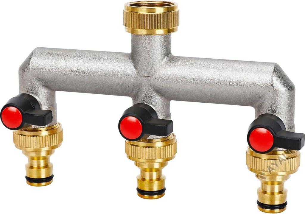 3-Wege Wasserverteiler, 3-Wege Verteiler Wasser 3/4 Zoll Messing Wasseranschluss Verteiler, Gartenschlauch mit 3/4 Zoll Adapter, Kugelhahn für gro...