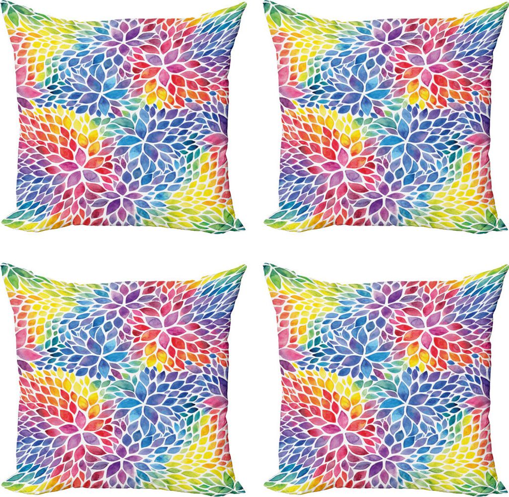 ABAKUHAUS Bunt Kissenbezug Set (4 Stück), Regenbogen farbige Blätter, Moderner Doppelseitiger Digitaldruck, 50 cm x 50 cm, Mehrfarbig
