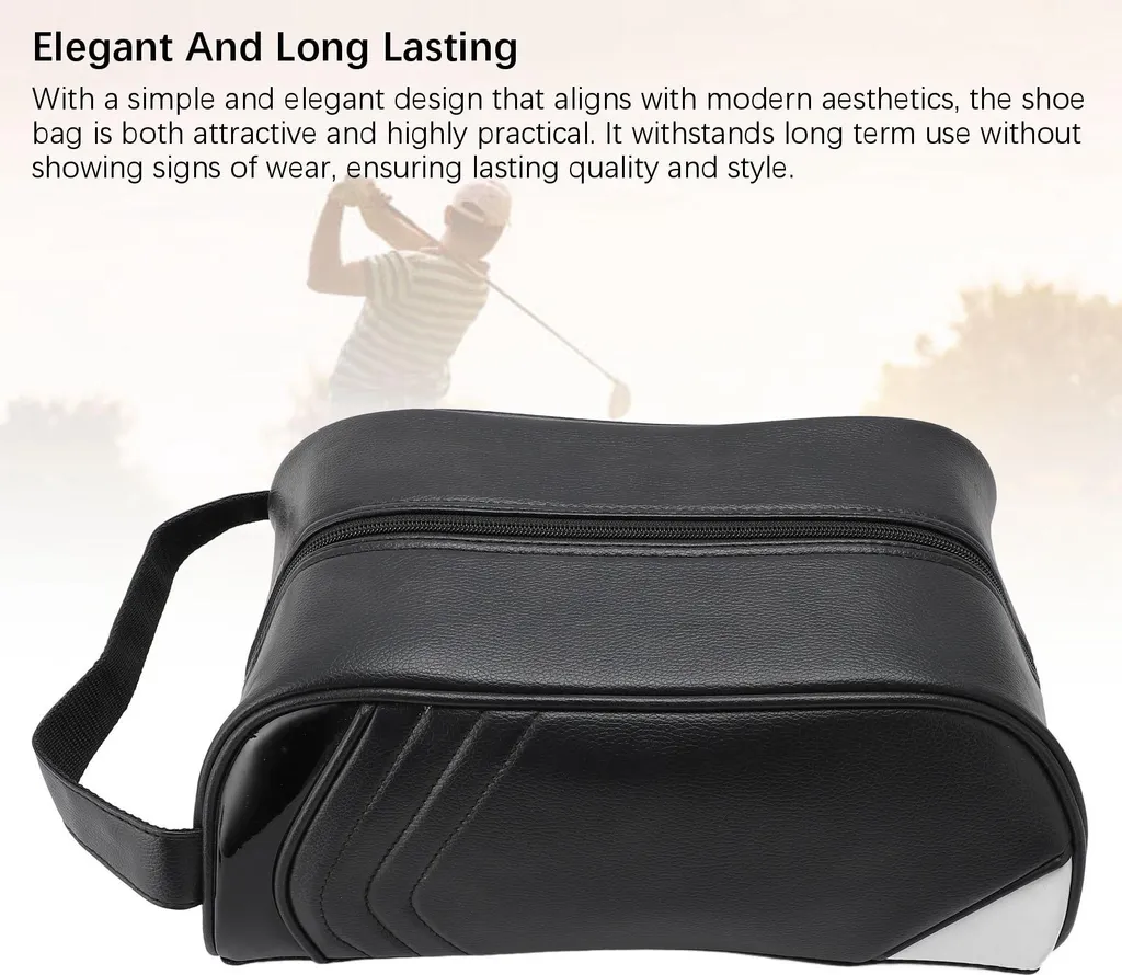 Borsa portascarpe, in Finto cuoio, idrorepellente, multifunzionale e portatile con maniglia per i viaggi, nera - 5