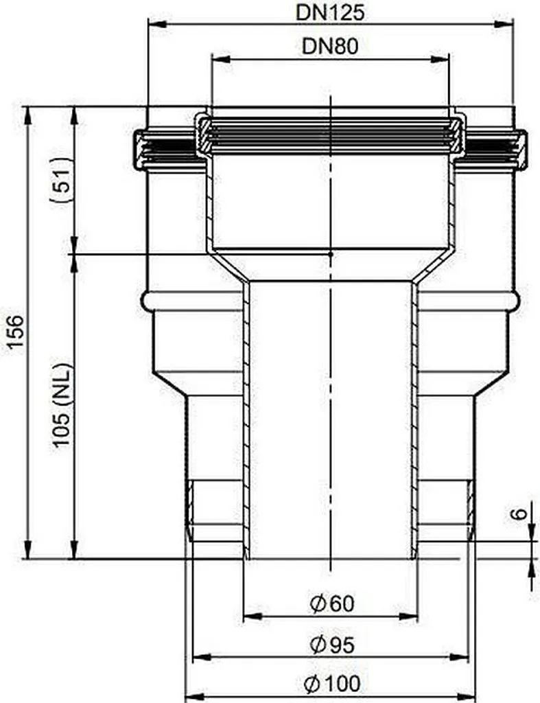 Réduction étanche Atec PolyClassic DN 80/125 vers DN 60/100 durable - 2