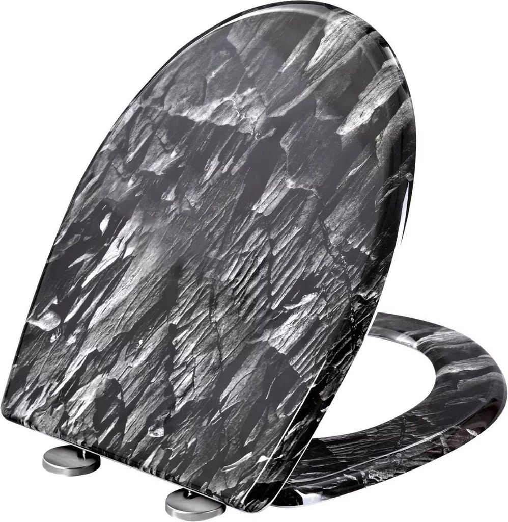 Happiq Antibakterielle Mittel WC-Sitz „Stoney“ – O-Form – Mit Soft-Close & Schnellverschluss – Duroplast – Universal-Toilettensitz mit ...