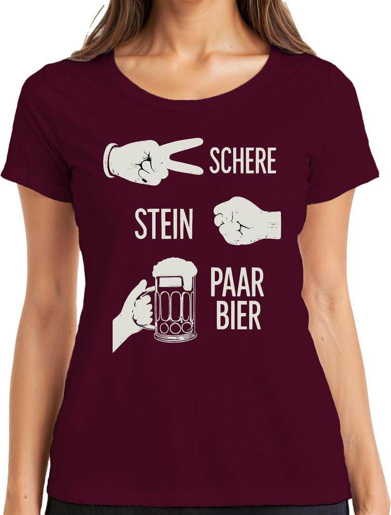 Schere Stein Paar Bier Lustig JGA Geburtstag Party Bierkrug Humor Damen T-Shirt, Burgundy, M