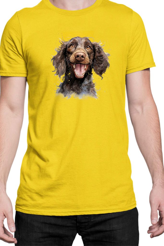 Herren T-Shirt Funny Dogs Breeds American Water Spaniel Dog Breed 010, Man XL / Gelb
