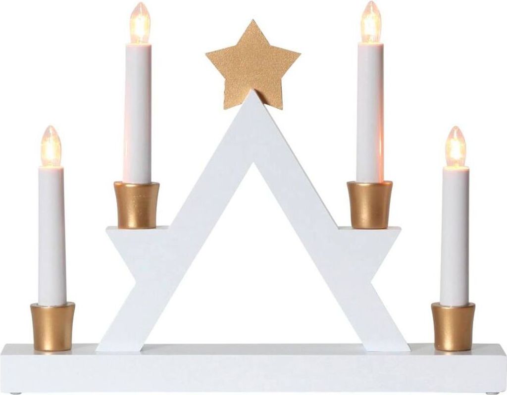 Weihnachtsdekoration KERZENSTÄNDER JULLE E10 4X3W Holz, Kunststoff weiss, gold L:33cm B:6cm H:26cm mit Kabelschalter