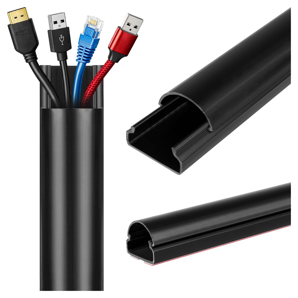 MasterLED Kabelkanal Schwarz Selbstklebend 100cm 30x21mm – PVC Kabelabdeckung Halbrund für TV Wand, Gaming & Schreibtisch
