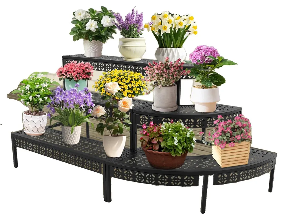 Support de fleurs stable 3 niveaux en fer pour éviter la chute des pots
