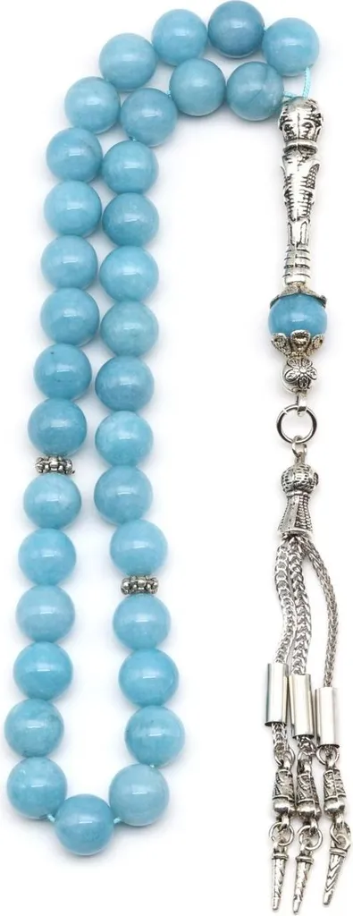 Chapelet de méditation Tesbih quartz bleu 33 grains pour calme et paix