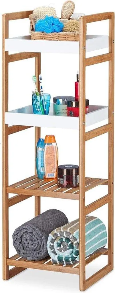 Étagère étroite pour petits espaces : 4 compartiments bambou blanc