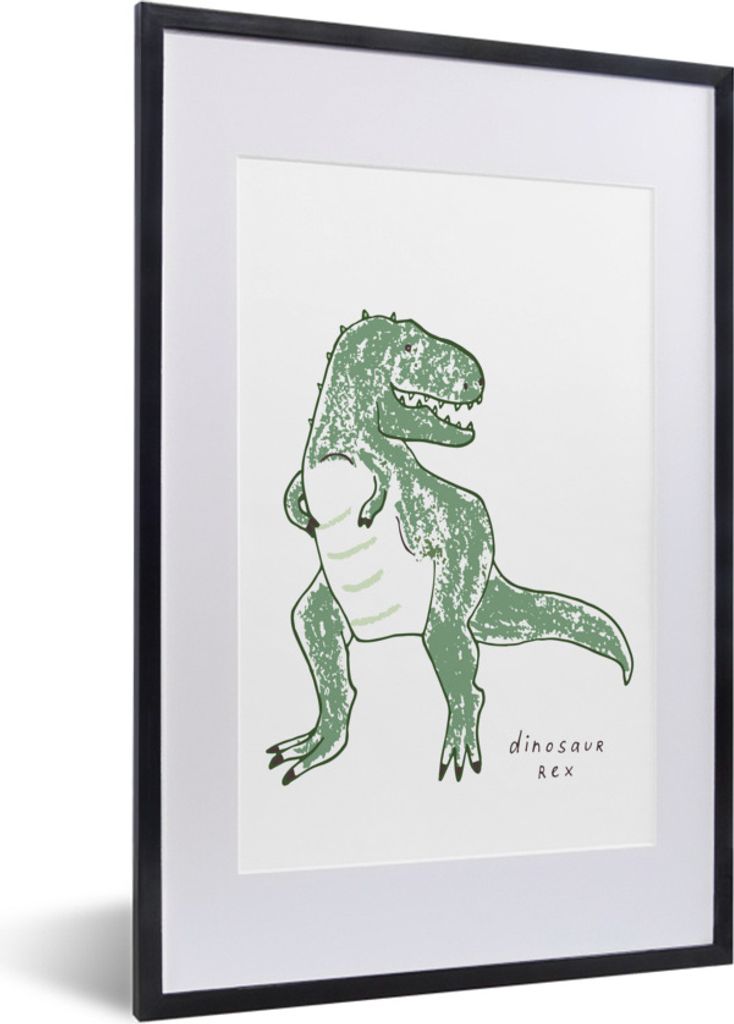MuchoWow Gerahmtes Poster Kinderzimmer - Tyrannosaurus - Dinosaurier - Jungen - Mädchen - Kinder 40x60 cm - Poster mit Schwarzem Bilderrahmen Wa...
