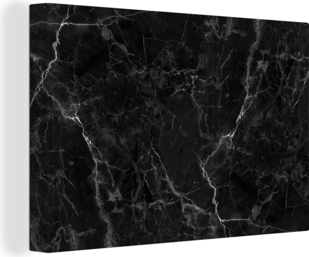 OneMillionCanvasses - Leinwandbilder - 140x90 cm, Marmor - Schwarz - Weiß - Textur - Marmoroptik, Wandbilder Kunstdruck Wanddekoration - Foto au...