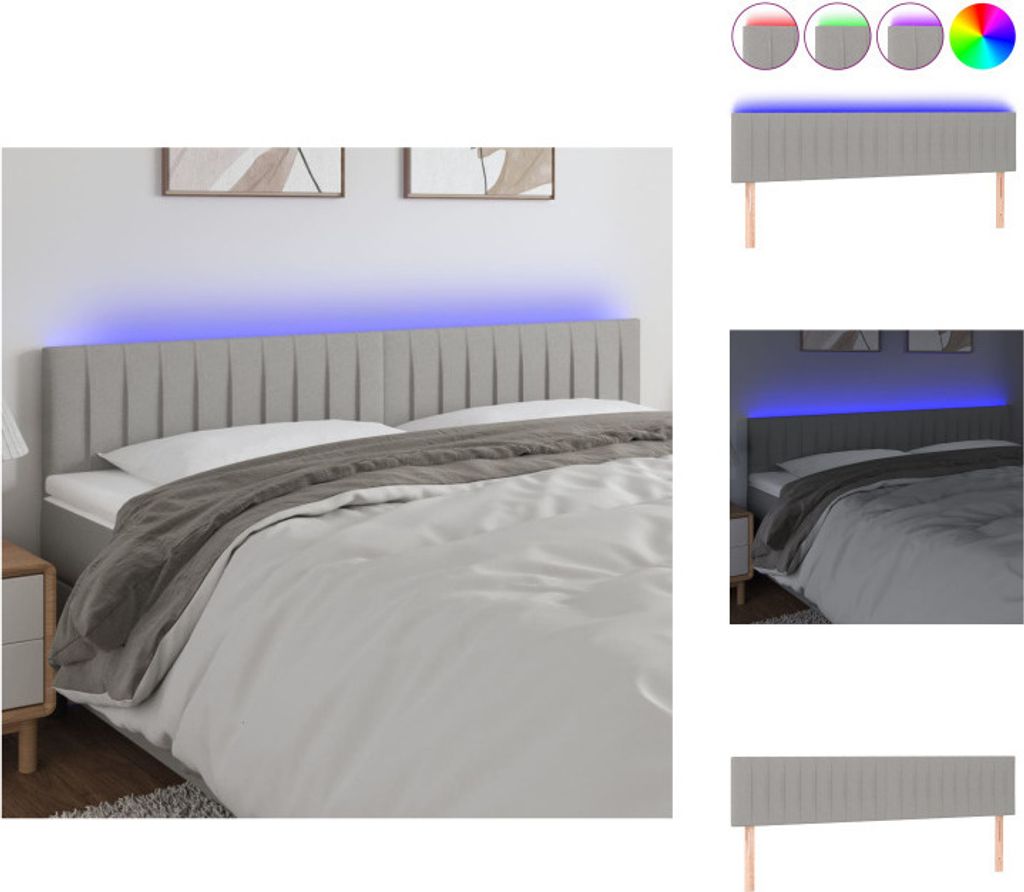 vidaXL LED Kopfteil Hellgrau 200x5x78/88 cm Stoff - Kopf- & Fußenden