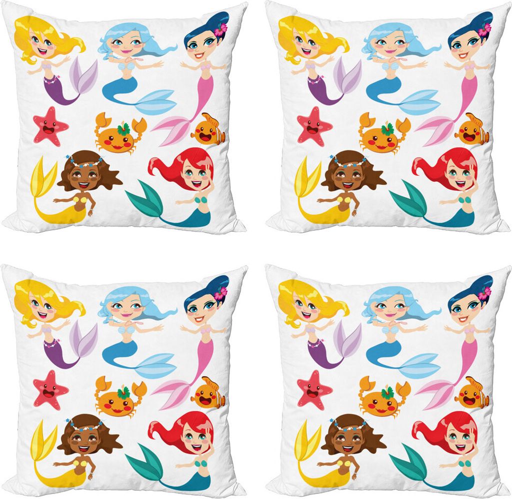 ABAKUHAUS Unterwasser- Kissenbezug Set (4 Stück), Mermaids Sea Freunde, Moderner Doppelseitiger Digitaldruck, 60 cm x 60 cm, Mehrfarbig