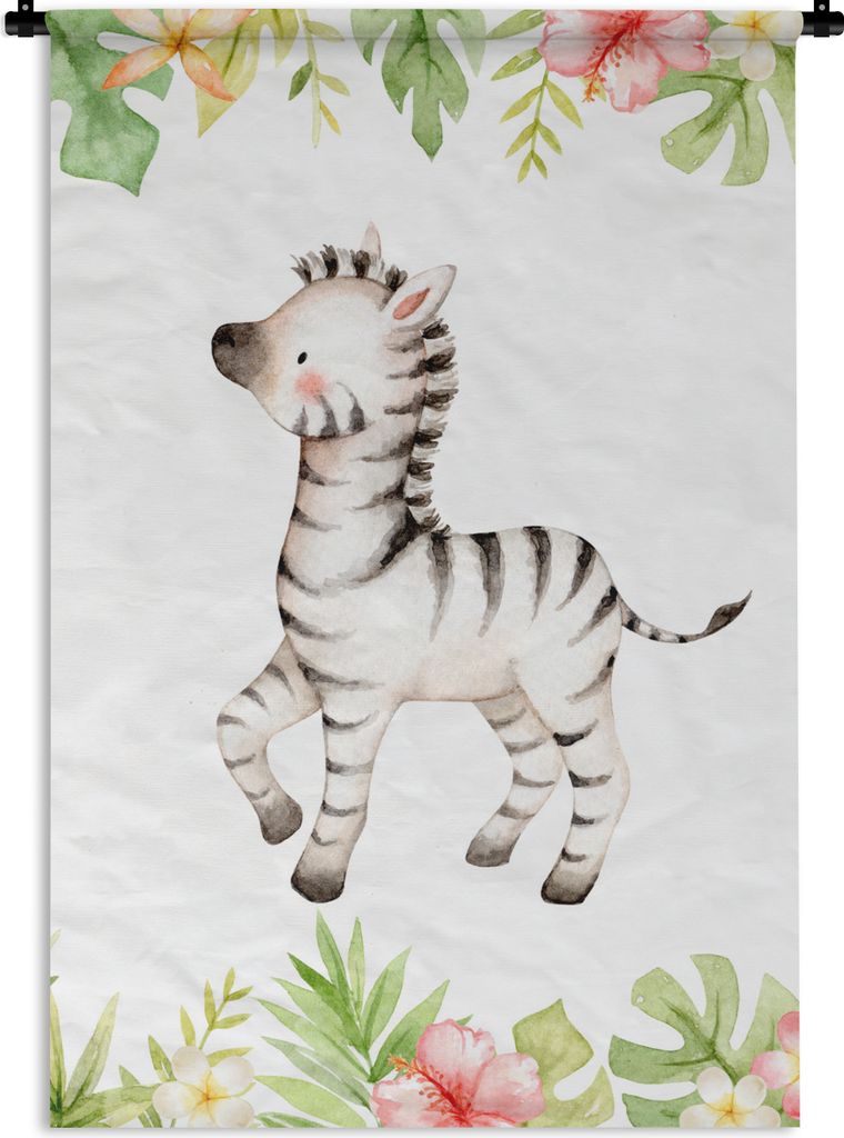 MuchoWow Wandteppich Wandbehang Zebra - Dschungel - Blumen - Pflanzen 120x180 cm Tapisserie Dekoration Wandtuch - Schlafzimmer - Dekorationen fü...