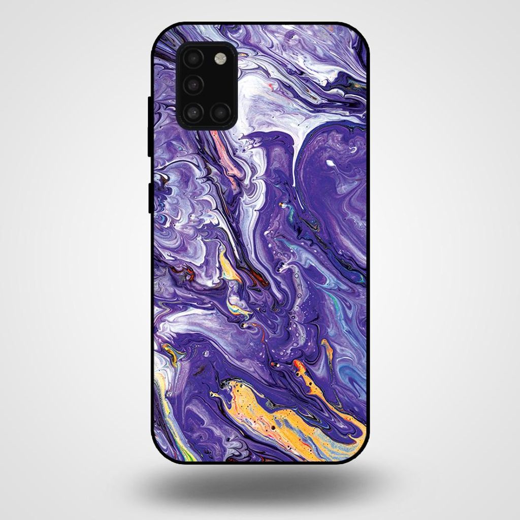 Smartphonica Handytasche für Samsung Galaxy A31 mit Marmordruck - TPU Rückseite Fall Marmor Design - Gold Lila