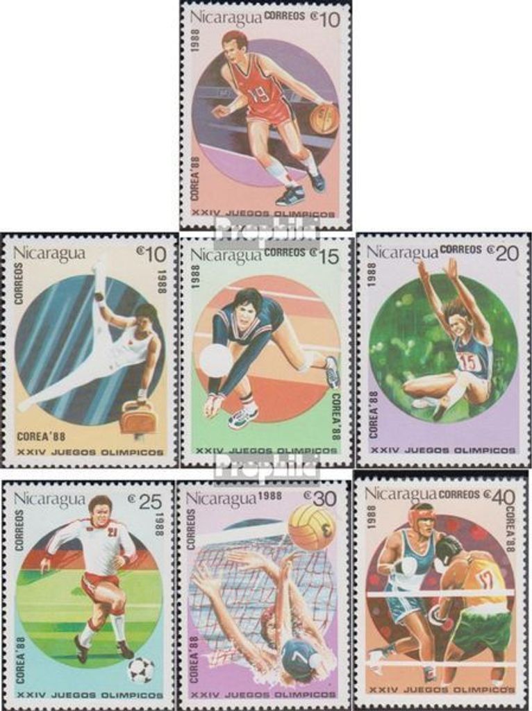 Briefmarken Nicaragua 1988 Mi 2853-2859 (kompl.Ausg.) postfrisch Olympische Sommerspiele, Seoul