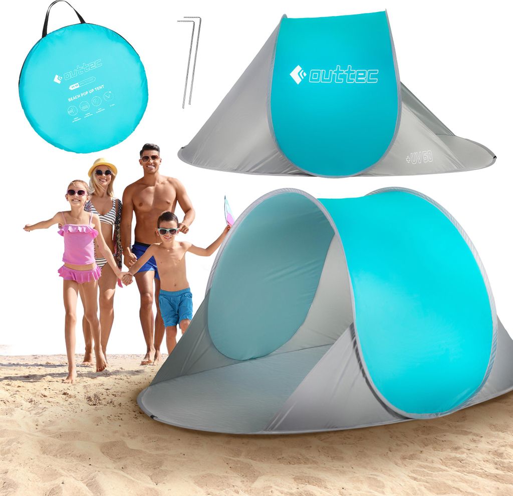 Outtec Strandmuschel mit UV Schutz - Pop Up Zelt, Strand Sonnenschutz, Windschutz, Strandzelt - für Baby, Kinder und Erwachsene