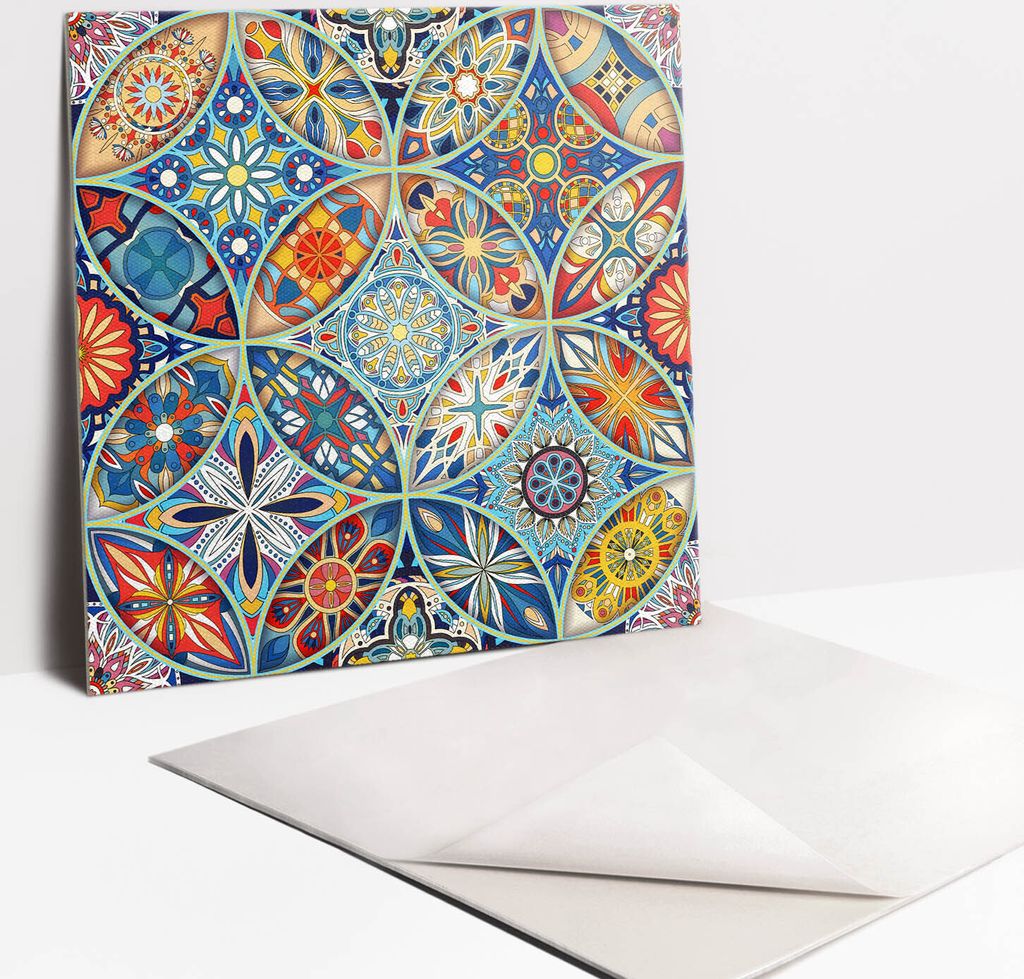 Fliesenaufkleber Set für Bad und Küche - 9 Fliesen Selbstklebend PVC - 30 x 30 - Orientaler Räder