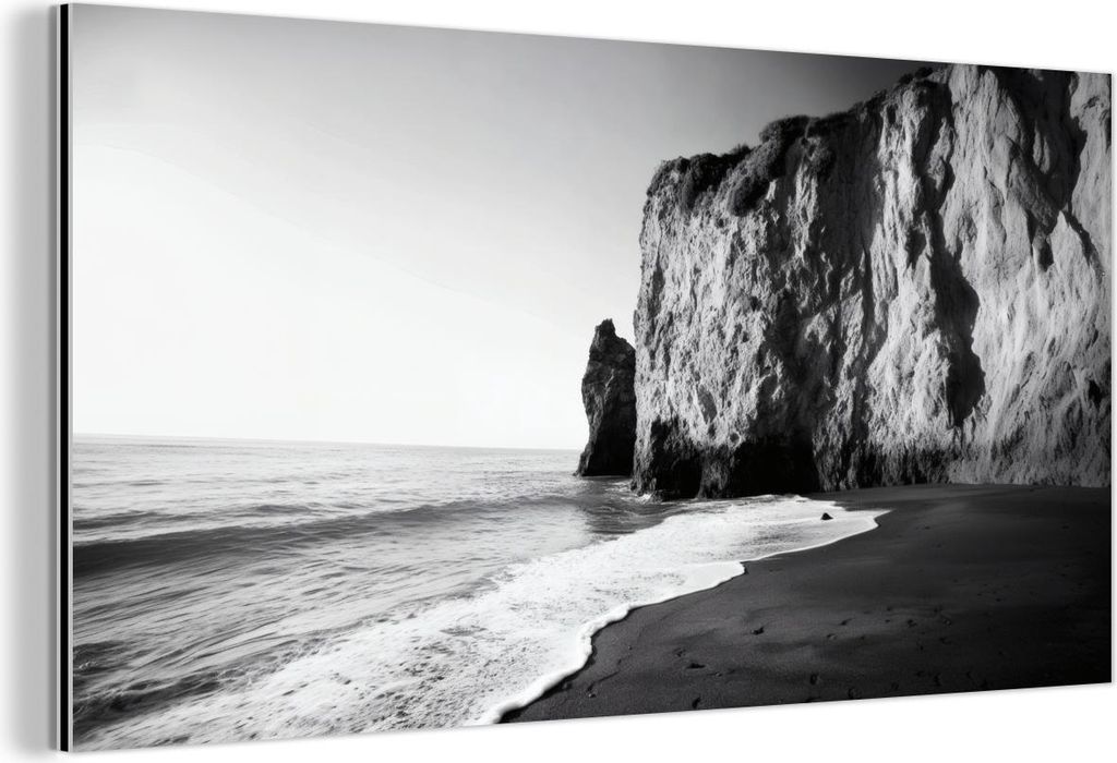 MuchoWow Wanddekoration Metall Metallbild Wandkunst 120x60 cm Strand - Klippe - Wellen - Fußstapfen MuchoWow Aluminium Gemälde - Metalbilder