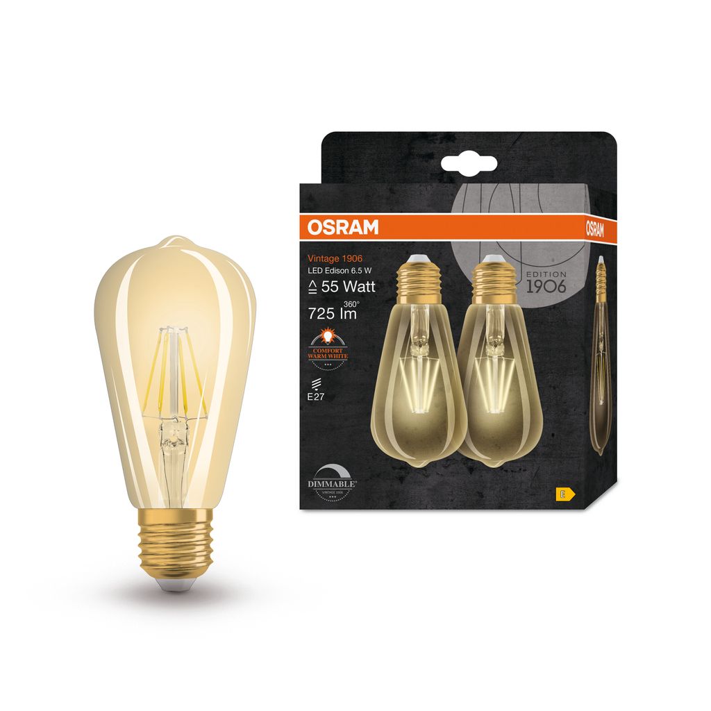 Lot de 2 ampoules led, filament decoratif, Edison E27, 55W, Image du produit 
