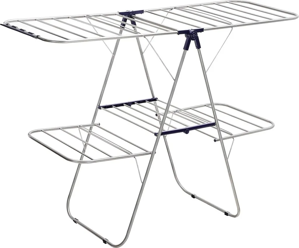 Séchoir à linge 2 niveaux en inox bleu - Étendoir pliable 156x61x113 cm