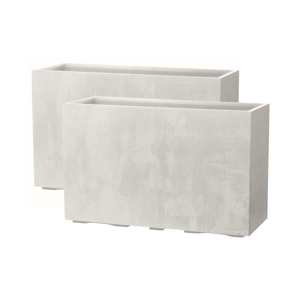 Kreher XXL Sichtschutz Pflanzkasten hoch 93L - 98x38,5x62 cm - doppelwandig & rollbar, mit Entwässerungsstopfen - Naturstein Optik, 2 Stück Weiß