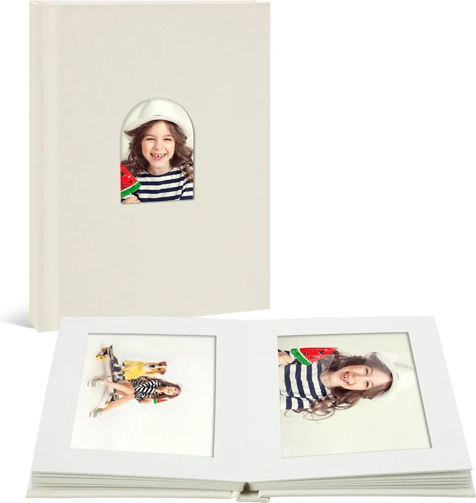 Album Photo 10x15 cm 20 Vues en Lin Beige pour Annoter vos Souvenirs