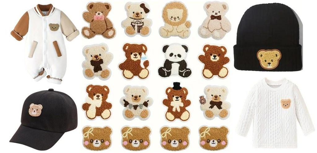 GKA 4 Stück Stickerei Bügelbild Bären Bärenkopf Löwe Panda Produktbild 