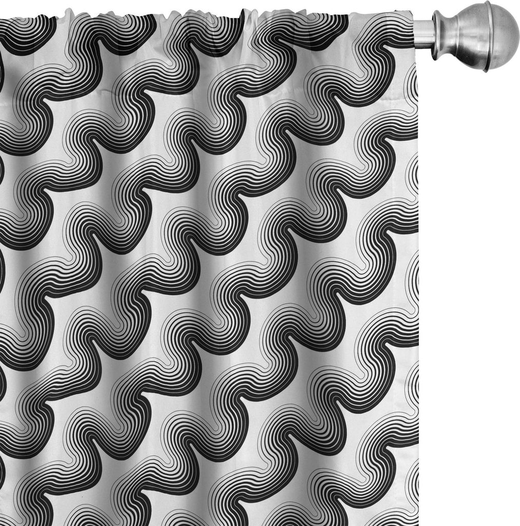 ABAKUHAUS Schwarz und weiß Vorhänge, Gardinen, Einfarbige gemusterte gewellte Linien mit verschiedenen Größen in der modernen Kunst-Art, 2 Stü...
