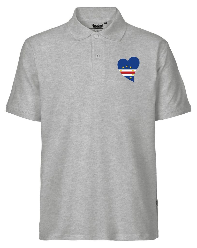 Huuraa Herren Polo Shirt Kap Verde Flagge Herz XL Sport Grey Bio Baumwolle Fairtrade Poloshirt Geschenkidee