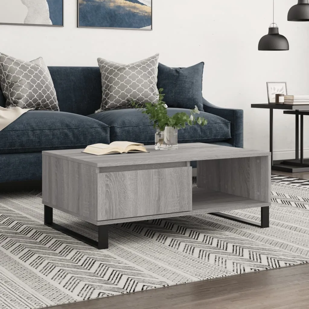 The Living Store Tavolino Grigio Sonoma 90x60x35 cm Materiale a base di legno