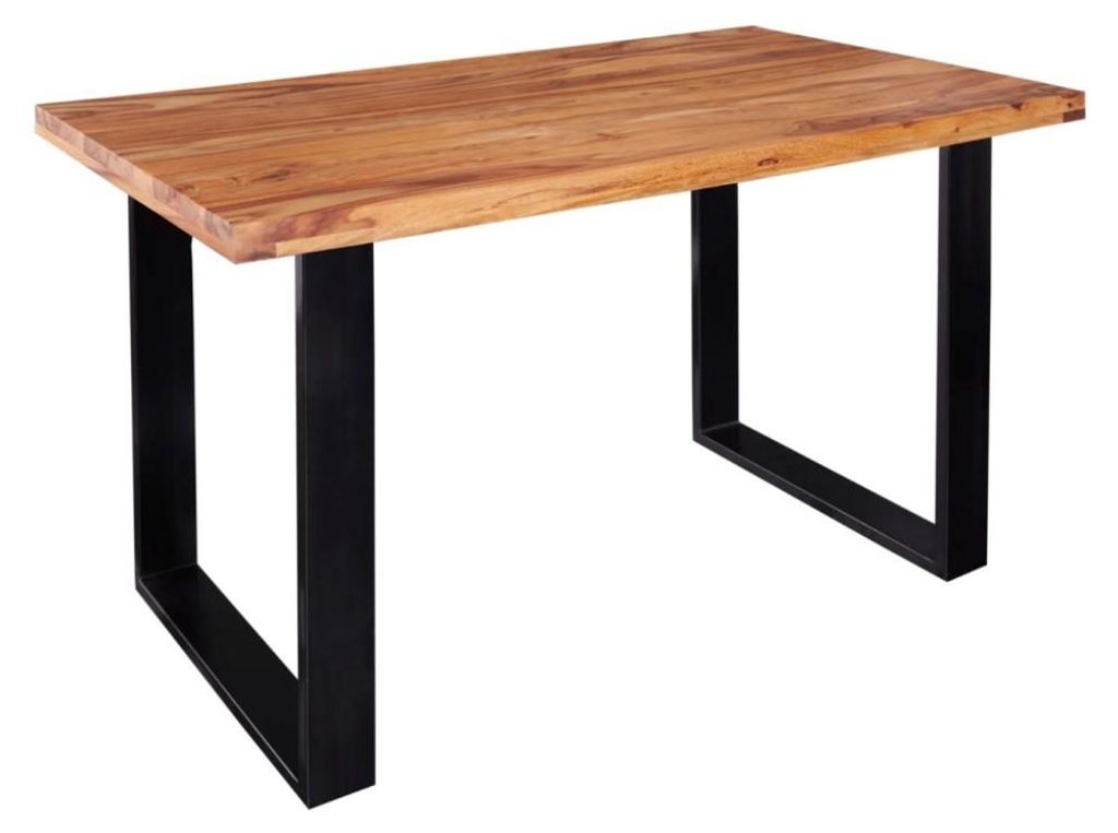 LODEN 140 cm – Tischplatte aus massivem lackiertem Sheeshamholz – U-förmige Beine aus schwarzem Metall