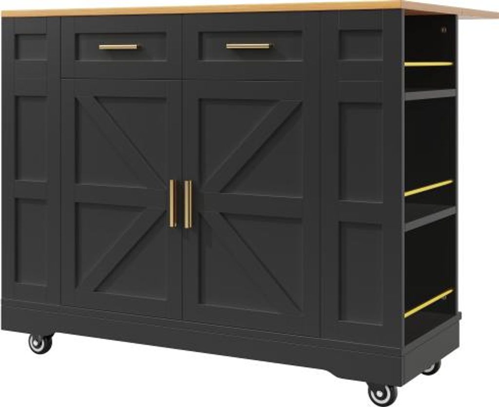 Moderne Kuecheninsel 120x40x90cm Kuechenschrank Buffetschrank Speisewagen Schwarz Holzmaserung Servierwagen Esstisch Stretchfunktionsschraenke