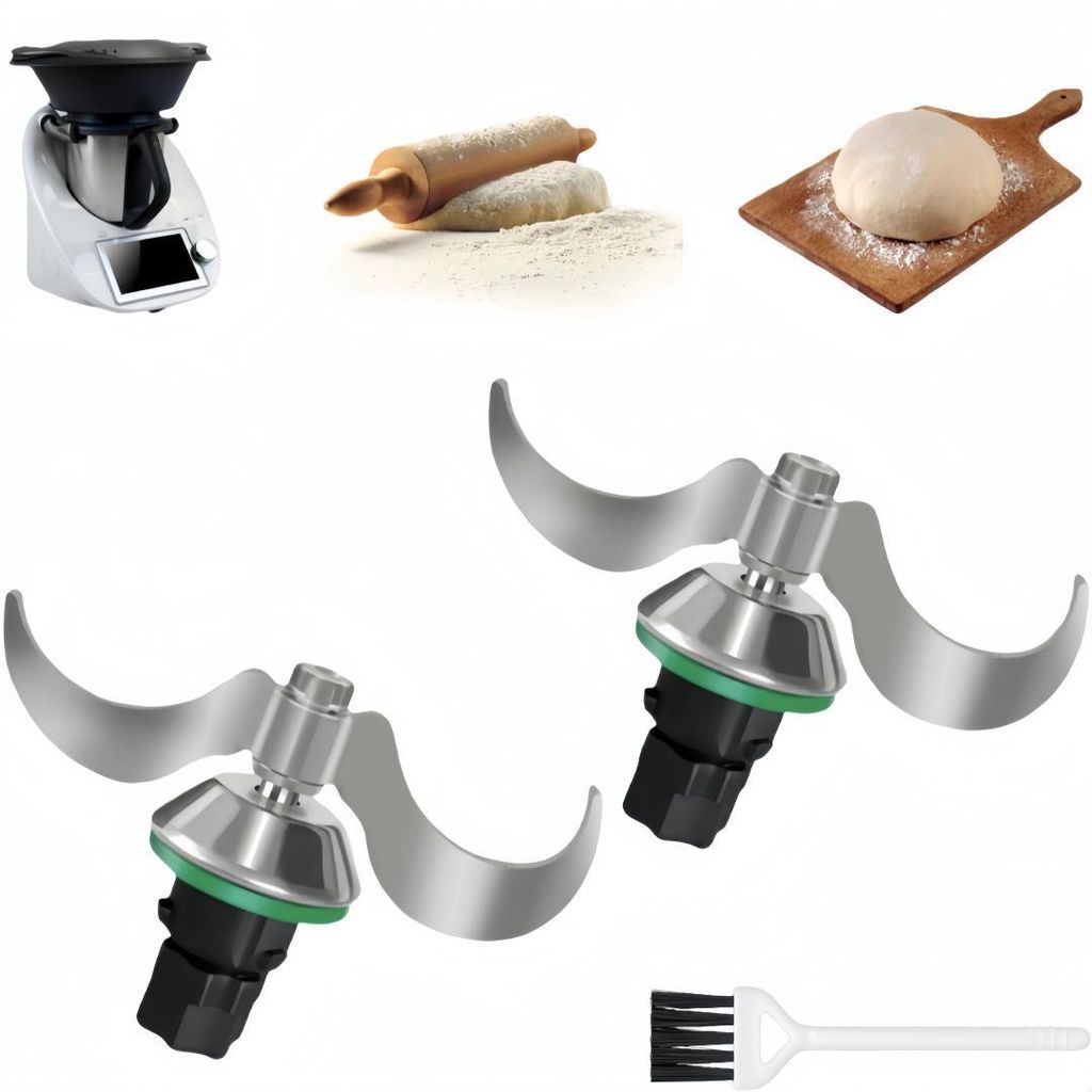 2er Teigmesser für Thermomix TM5,TM6, Edelstahl Teigmischmesser,Kein Teig-Rückstand Schmutzkontamination,Schnelle Reinigung des Teigmessers,Mit B...