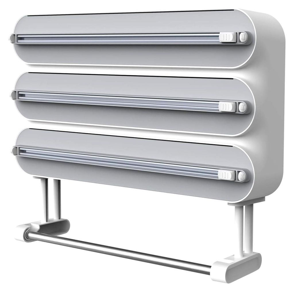 Wandhalter für Küchenrollen, Frischhaltefolienspender und Alufolien-Schublade, ohne Bohren (grau)