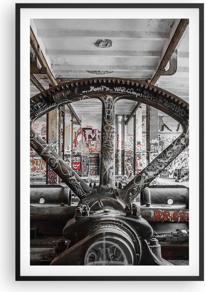 Gerahmtes Poster - Schwarzer Rahmen - Maschine Industrie Graffiti - 61x91,5 cm - Wand Bild - Wanddeko - Wandbilder - Wandposter - Bilderrahmen - Bi...
