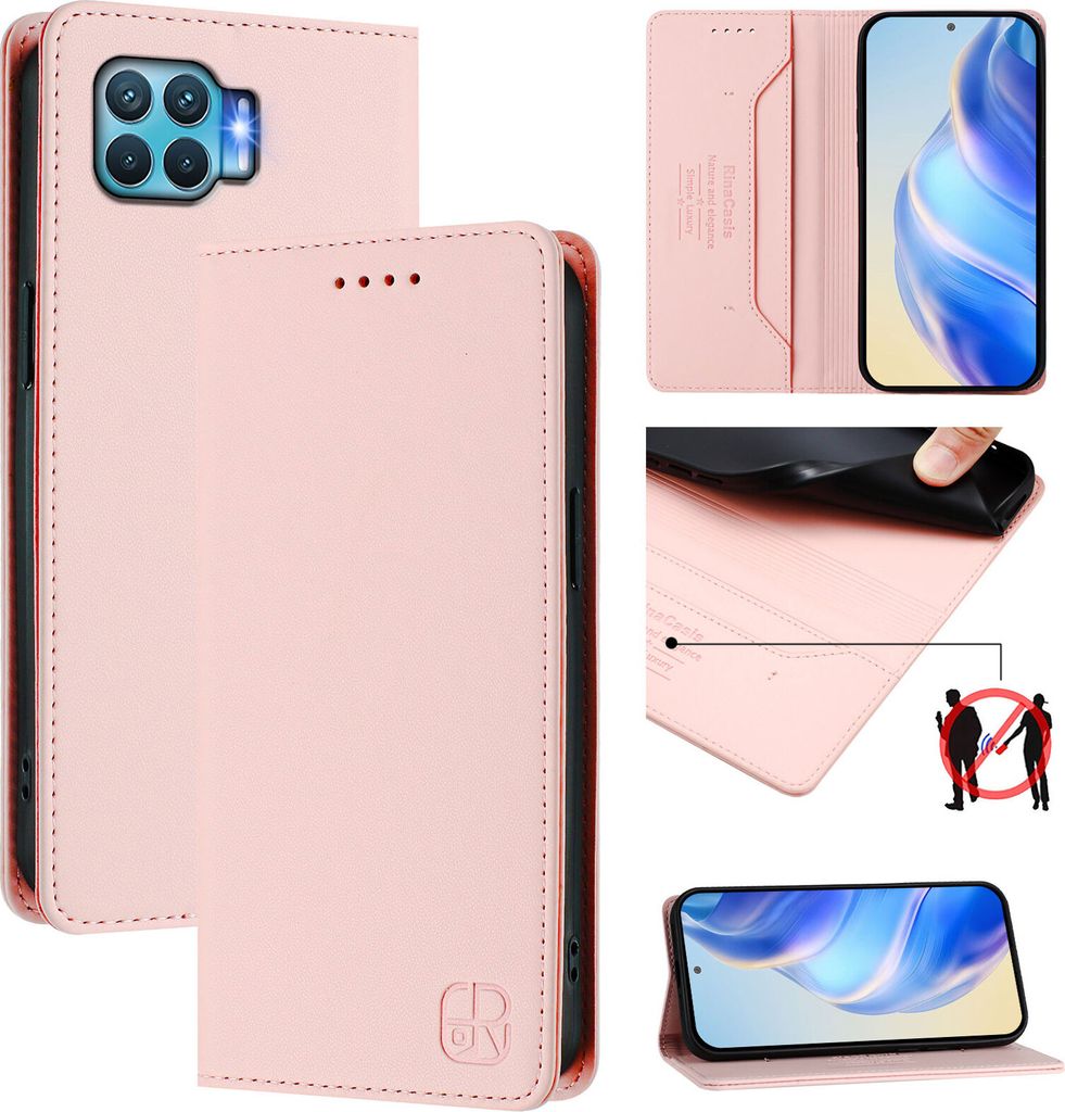 Lederhülle für Oppo F17 Pro/A93 4G Hülle Flip Brieftasche Kartenfächern Ständer Schutzhülle Pink
